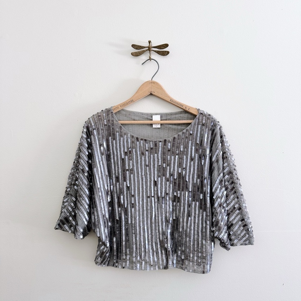 Vila Silver Sequin Sheer Cropped Women's Top Small